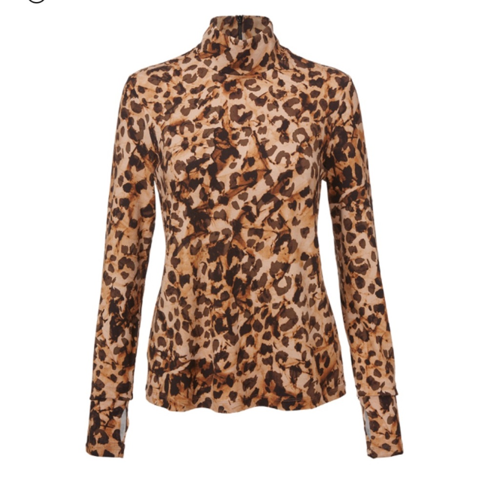 CAbi Dress-up Turtleneck Animal Print Long Sleeve Top